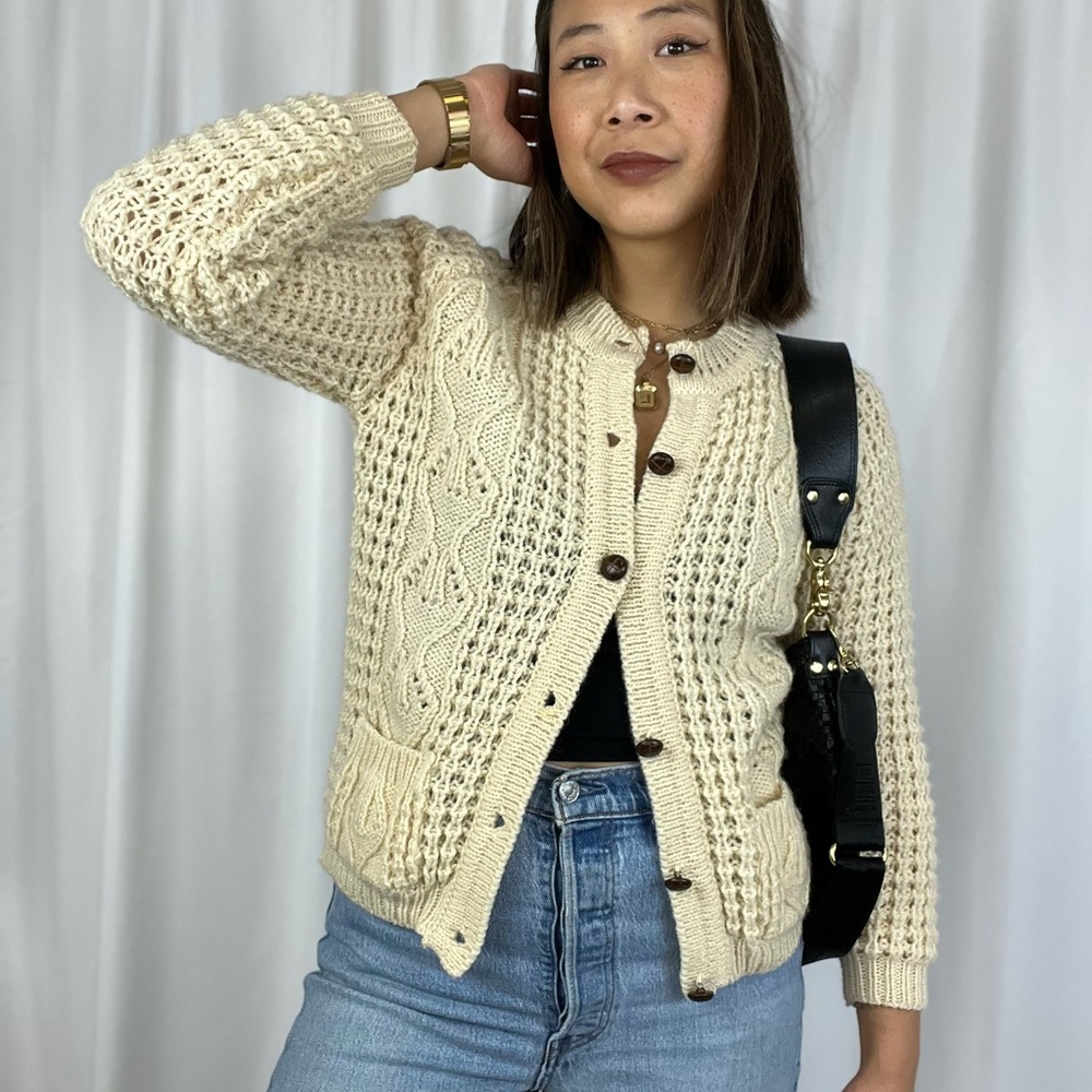 Women's Cream Knit Cardigan Sweater